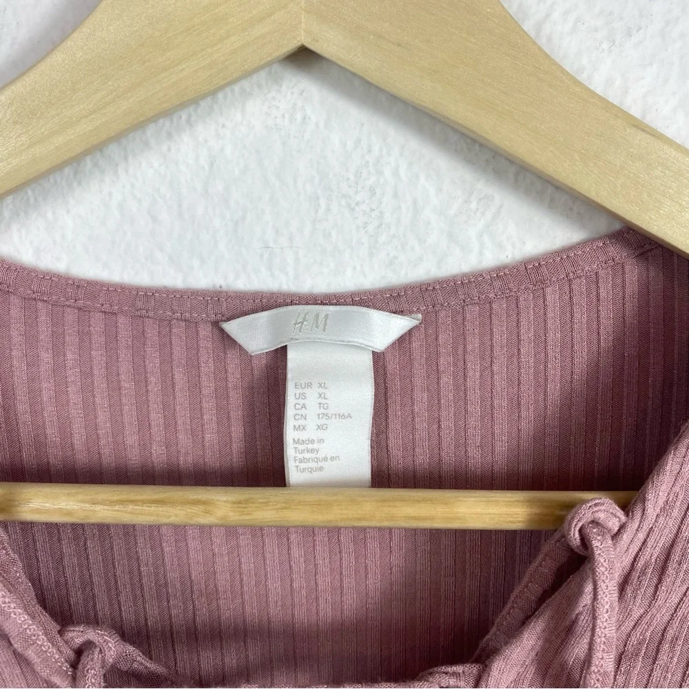 H&M Women’s XL Bodysuit Ribbed Lace Up Mauve - Picture 2 of 7